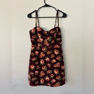 Urban Outfitters After All Rose Corduroy Burgundy Floral Mini Dress